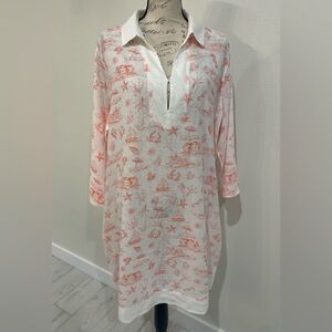 Martha Stewart White and Coral Relaxed Tunic Coverup
